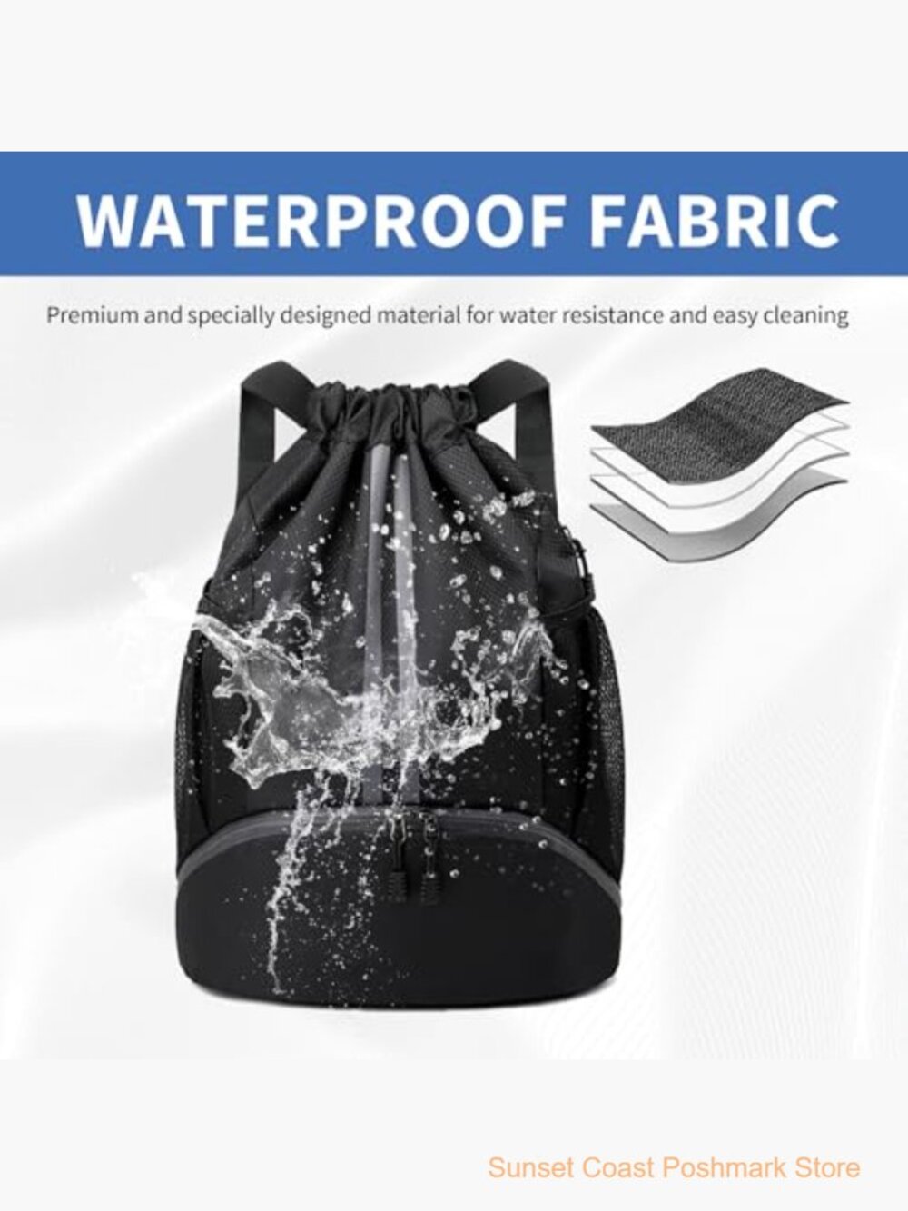 Water-Resistant Drawstring Backpack with Shoe Compartment - Picture 5 of 7
